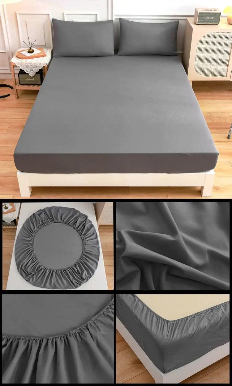 Kuup-Polyester 3pcs Solid Color Bedding Fitted Sheet And Pillowcases Elastic Band Around Mattress Cover Queen Size Bed Cover Kuup-Polyester 3pcs Solid Color Bedding Fitted Sheet And Pillowcases Elastic Band Around Mattress Cover Queen Size Bed Cover 