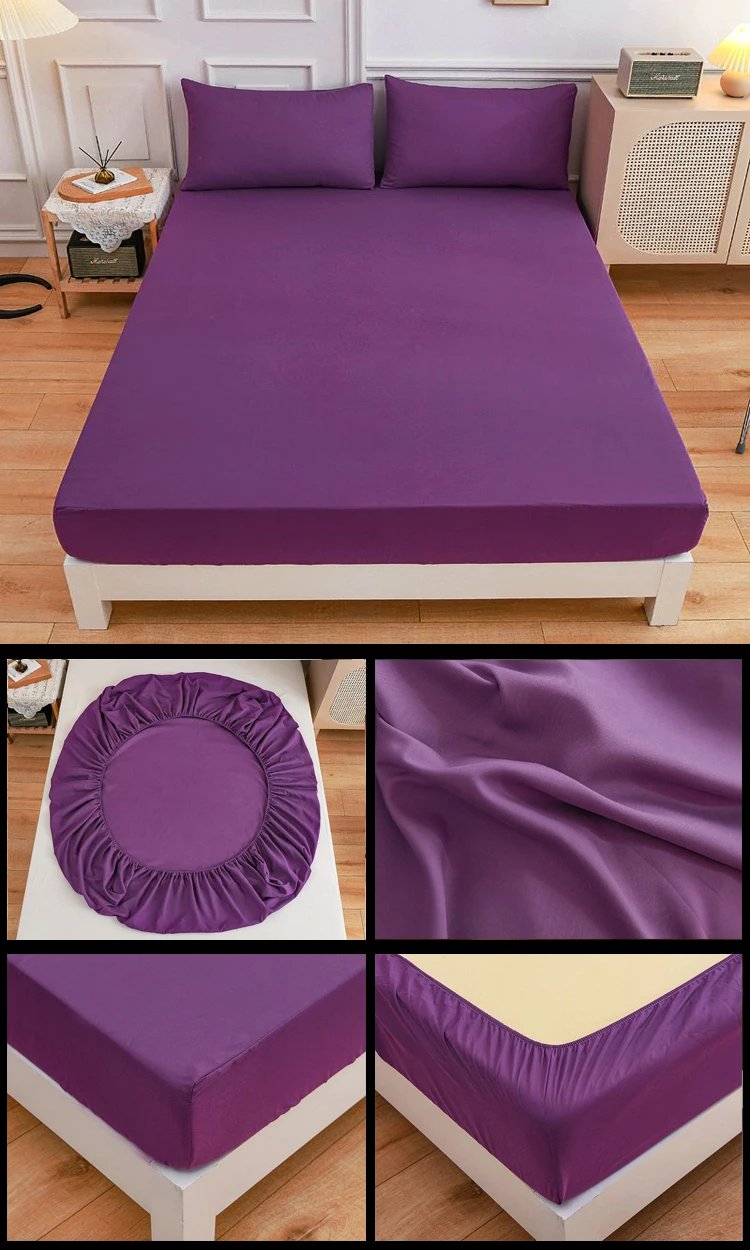 Kuup-Polyester 3pcs Solid Color Bedding Fitted Sheet And Pillowcases Elastic Band Around Mattress Cover Queen Size Bed Cover Kuup-Polyester 3pcs Solid Color Bedding Fitted Sheet And Pillowcases Elastic Band Around Mattress Cover Queen Size Bed Cover 