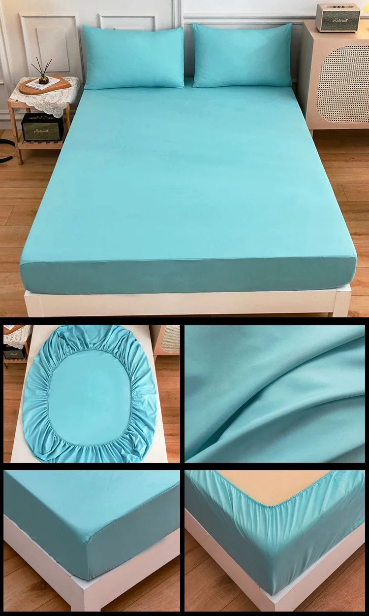 Kuup-Polyester 3pcs Solid Color Bedding Fitted Sheet And Pillowcases Elastic Band Around Mattress Cover Queen Size Bed Cover Kuup-Polyester 3pcs Solid Color Bedding Fitted Sheet And Pillowcases Elastic Band Around Mattress Cover Queen Size Bed Cover 