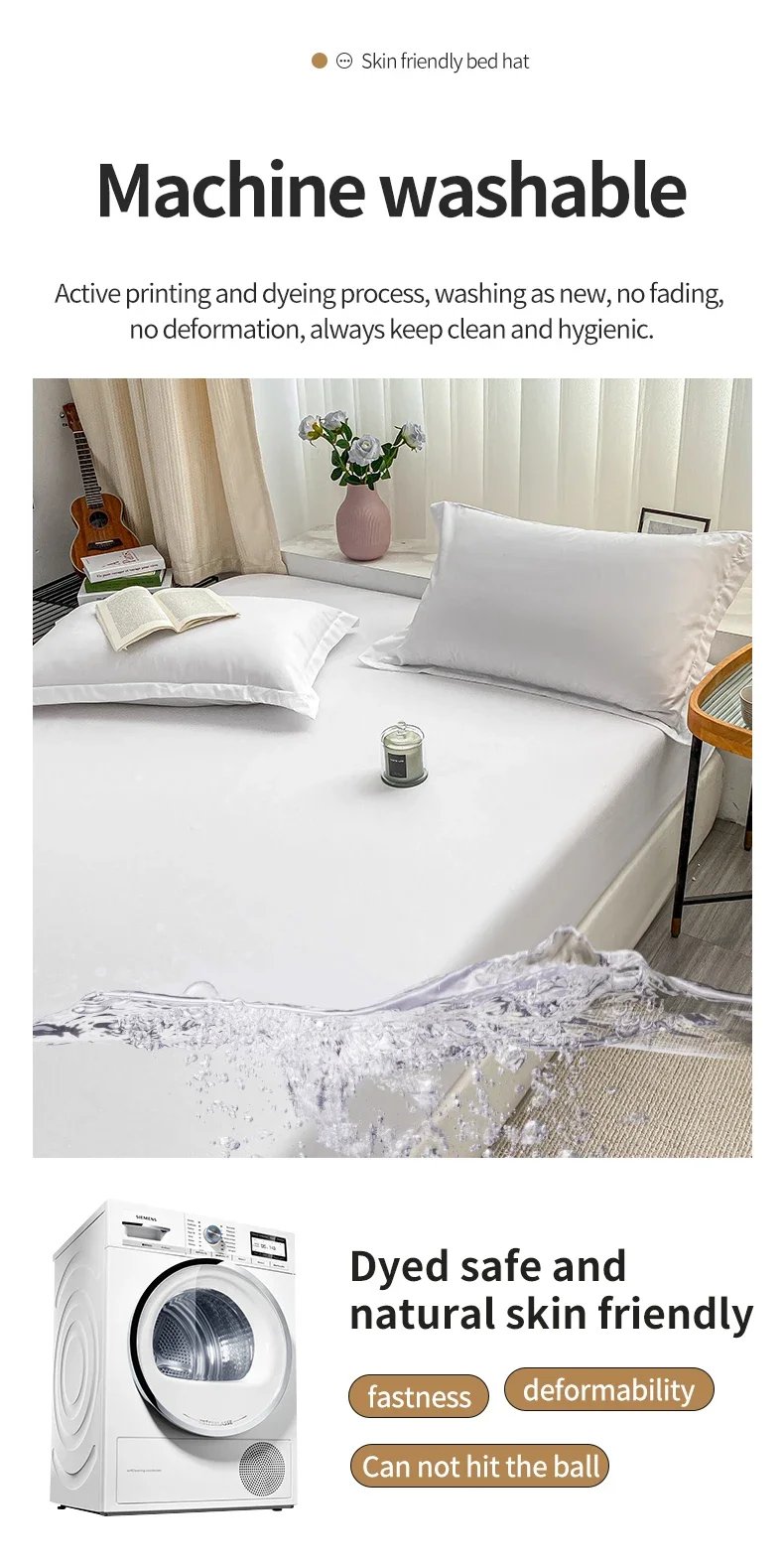 Solid Brushed Bed Sheet Set,Premium Fitted Sheet and Pillowcases,Soft Sateen Finish for Luxurious Comfort,Easy Care