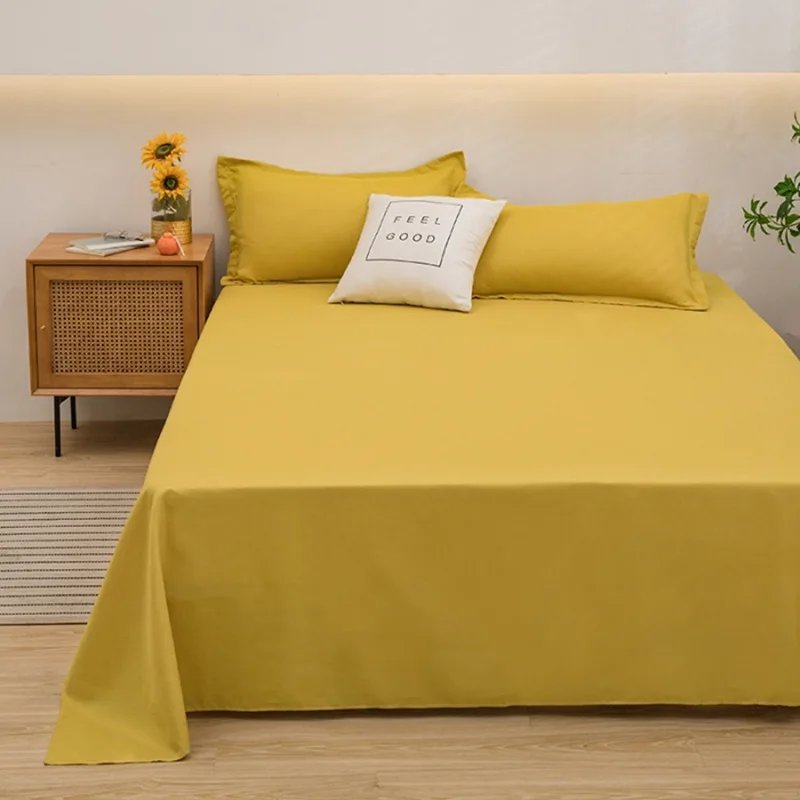 2024 Ins Solid Color1pcs Bed Sheet Simple Student Dormitory Washed Cotton Single Product Quilt Three Piece Set Single and Double