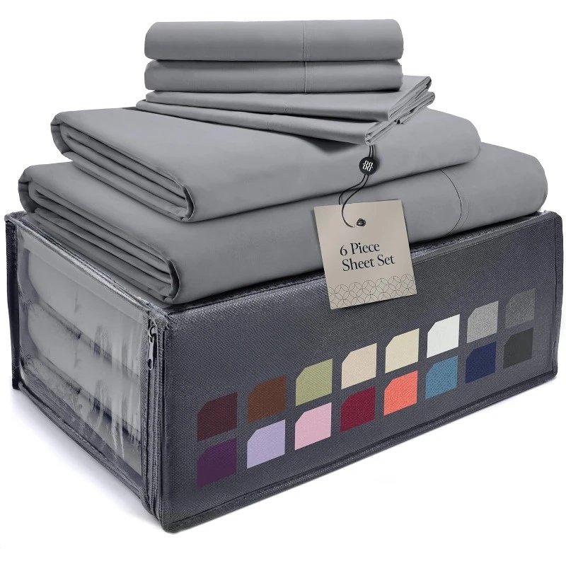 Luxury 6 Piece Bed Sheets for Queen Size Bed, with Elastic, Breathable Hotel Sheets & Pillowcase Set, Wrinkle Free Luxury 6 Piece Bed Sheets for Queen Size Bed, with Elastic, Breathable Hotel Sheets & Pillowcase Set, Wrinkle Free