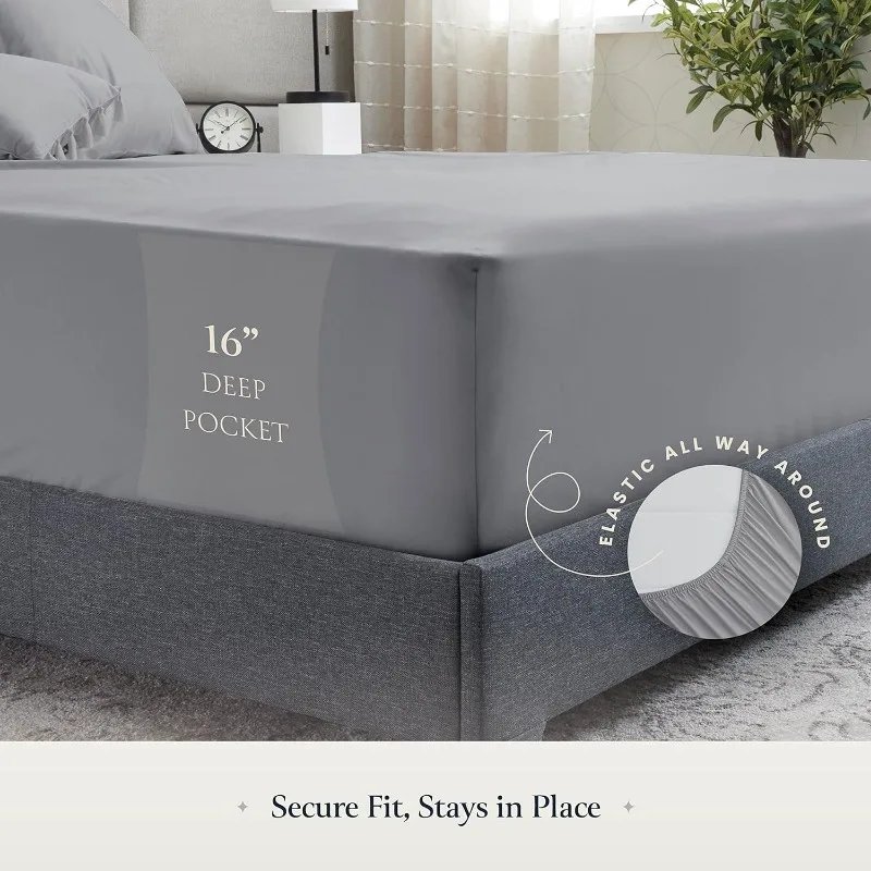 Luxury 6 Piece Bed Sheets for Queen Size Bed, with Elastic, Breathable Hotel Sheets & Pillowcase Set, Wrinkle Free Luxury 6 Piece Bed Sheets for Queen Size Bed, with Elastic, Breathable Hotel Sheets & Pillowcase Set, Wrinkle Free