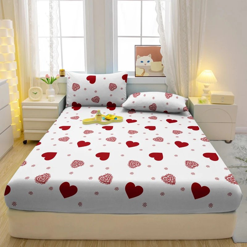 3-piece Simple modern Heart-Shaped pattern matte three piece fitted sheet set, bedroom printed bed cover set, bedding
