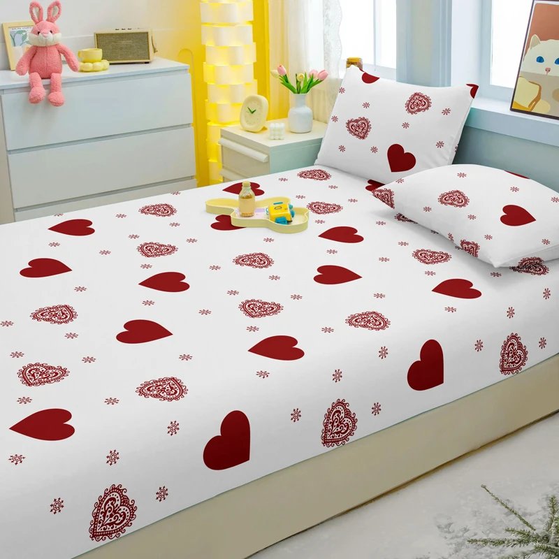 3-piece Simple modern Heart-Shaped pattern matte three piece fitted sheet set, bedroom printed bed cover set, bedding