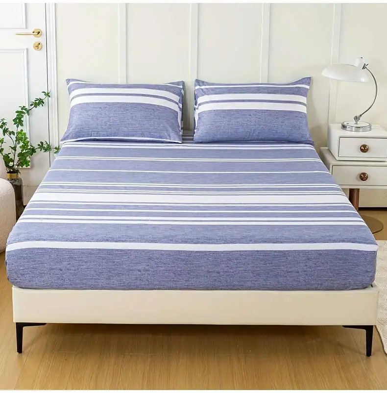 3-Piece Striped Fitted Sheet Set &ndash; Luxuriously Soft & Breathable &ndash; Includes 1 Fitted Sheet and 2 Pillowcases for Cozy Sleep &ndash; Pe