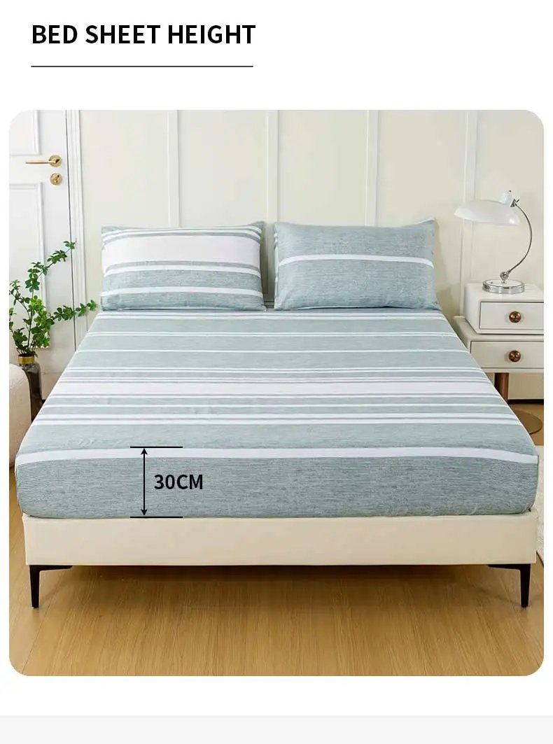 3-Piece Striped Fitted Sheet Set &ndash; Luxuriously Soft & Breathable &ndash; Includes 1 Fitted Sheet and 2 Pillowcases for Cozy Sleep &ndash; Pe