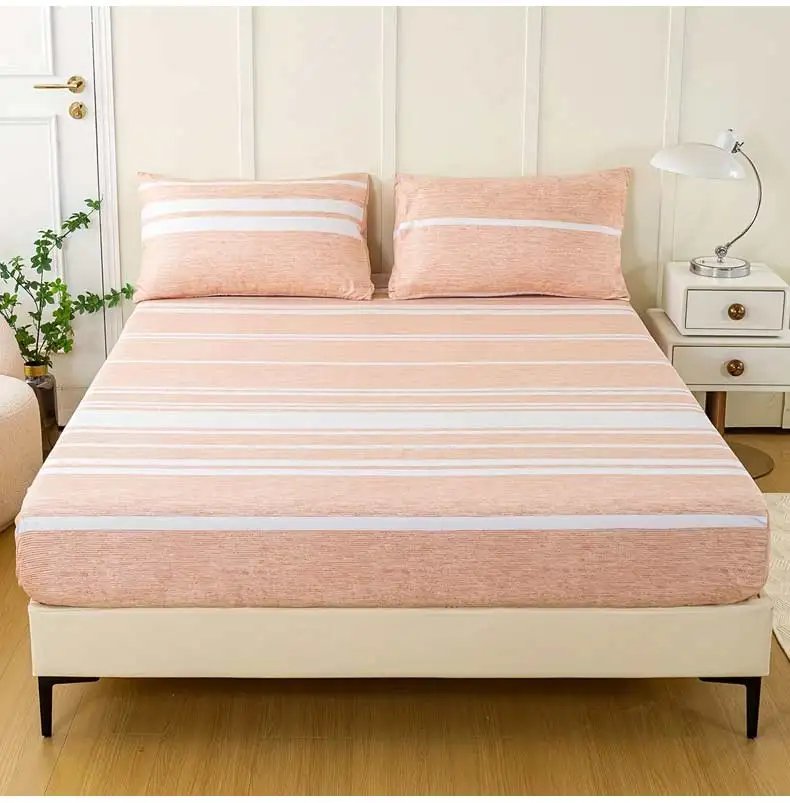 3-Piece Striped Fitted Sheet Set &ndash; Luxuriously Soft & Breathable &ndash; Includes 1 Fitted Sheet and 2 Pillowcases for Cozy Sleep &ndash; Pe