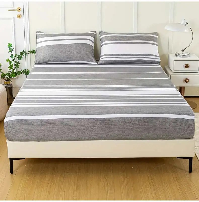 3-Piece Striped Fitted Sheet Set &ndash; Luxuriously Soft & Breathable &ndash; Includes 1 Fitted Sheet and 2 Pillowcases for Cozy Sleep &ndash; Pe