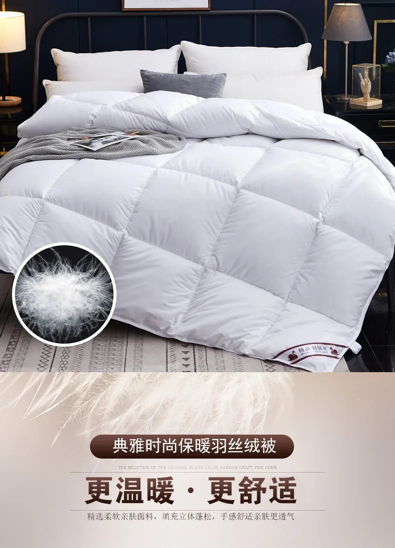 100% Goose Down Duvet Comforter Quilted Perfect Comfort  Double Single Size  Winter Thick Blanket Solid Color Bedclothes