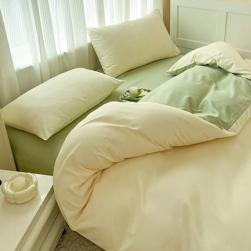 2-side Solid Color Brush Fabric Bed Set 4 Pieces Duvet Cover Pillowcase Bedding Set Bed Sheet Quilt Cover Single Queen King Size