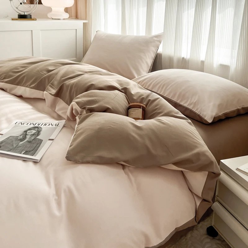 2-side Solid Color Brush Fabric Bed Set 4 Pieces Duvet Cover Pillowcase Bedding Set Bed Sheet Quilt Cover Single Queen King Size