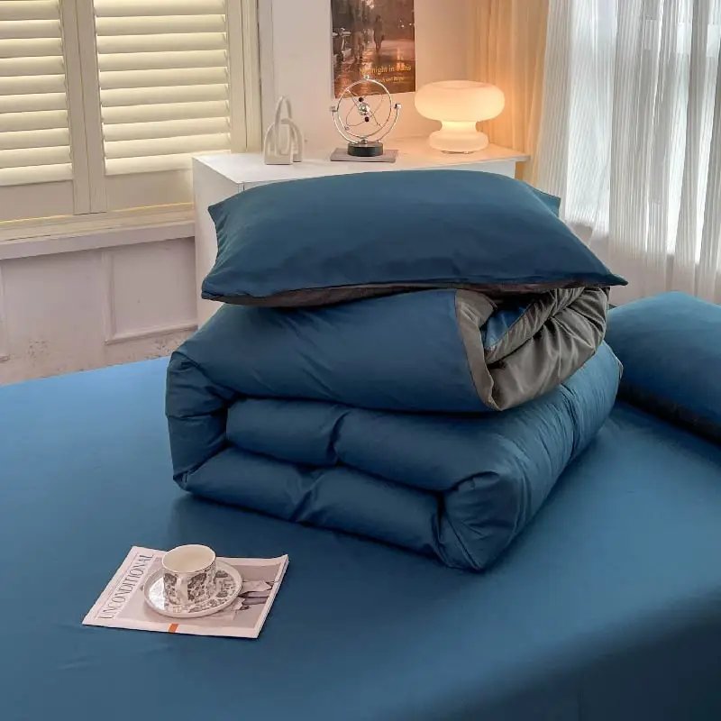 2-side Solid Color Brush Fabric Bed Set 4 Pieces Duvet Cover Pillowcase Bedding Set Bed Sheet Quilt Cover Single Queen King Size