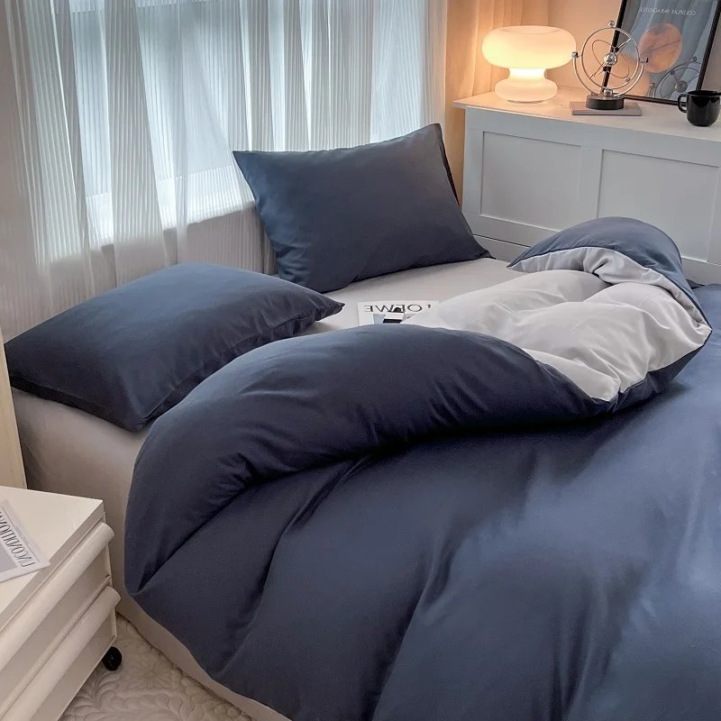 2-side Solid Color Brush Fabric Bed Set 4 Pieces Duvet Cover Pillowcase Bedding Set Bed Sheet Quilt Cover Single Queen King Size