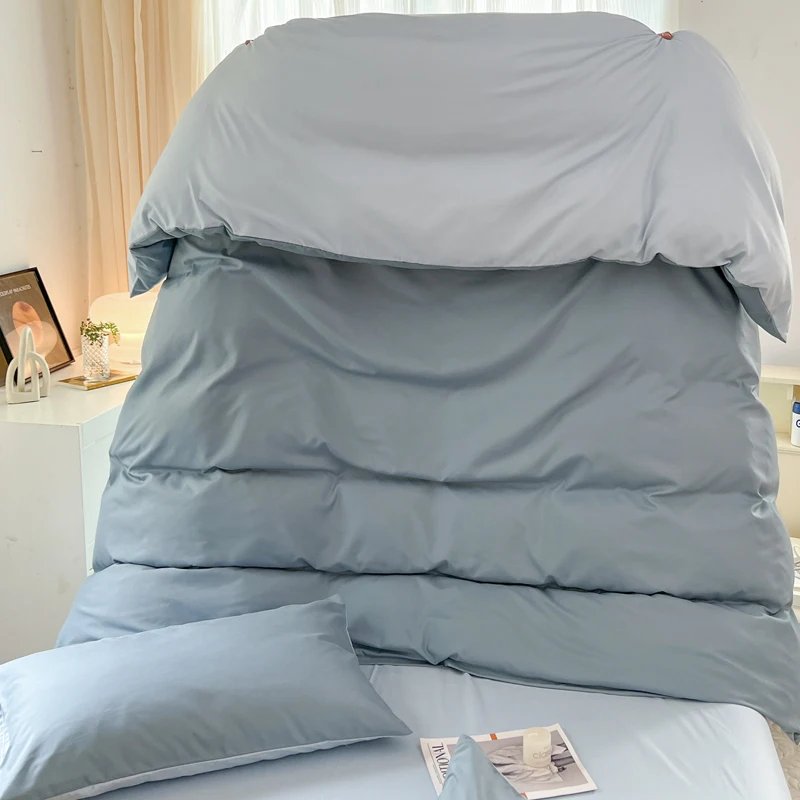 2-side Solid Color Brush Fabric Bed Set 4 Pieces Duvet Cover Pillowcase Bedding Set Bed Sheet Quilt Cover Single Queen King Size