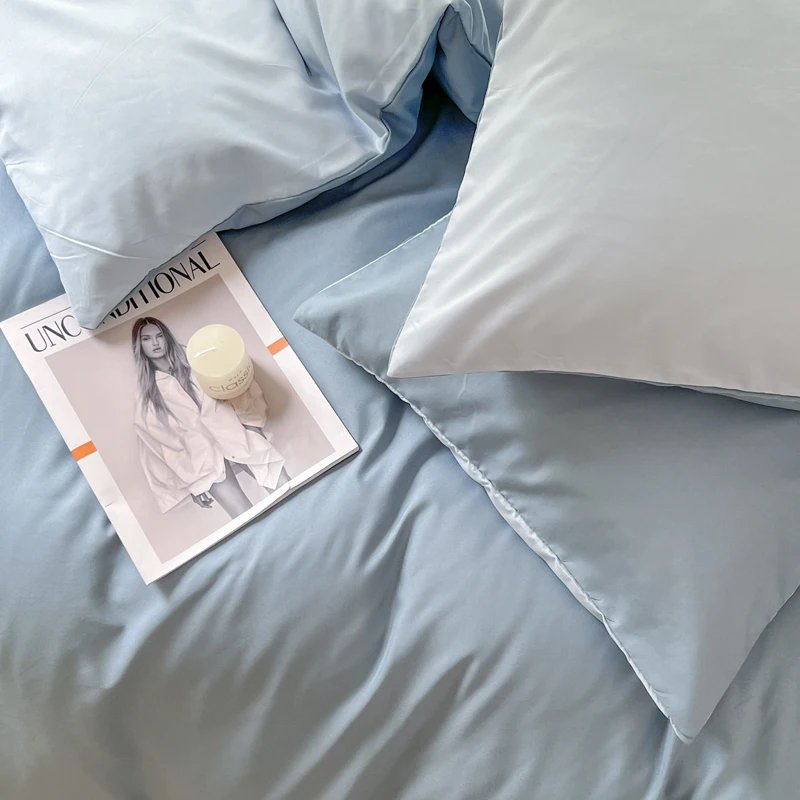 2-side Solid Color Brush Fabric Bed Set 4 Pieces Duvet Cover Pillowcase Bedding Set Bed Sheet Quilt Cover Single Queen King Size