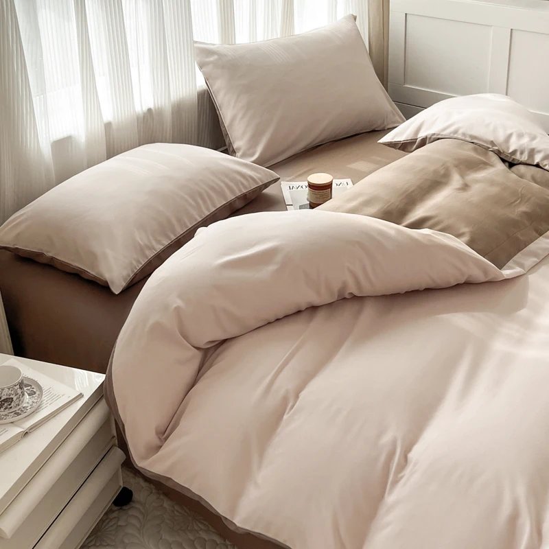 2-side Solid Color Brush Fabric Bed Set 4 Pieces Duvet Cover Pillowcase Bedding Set Bed Sheet Quilt Cover Single Queen King Size