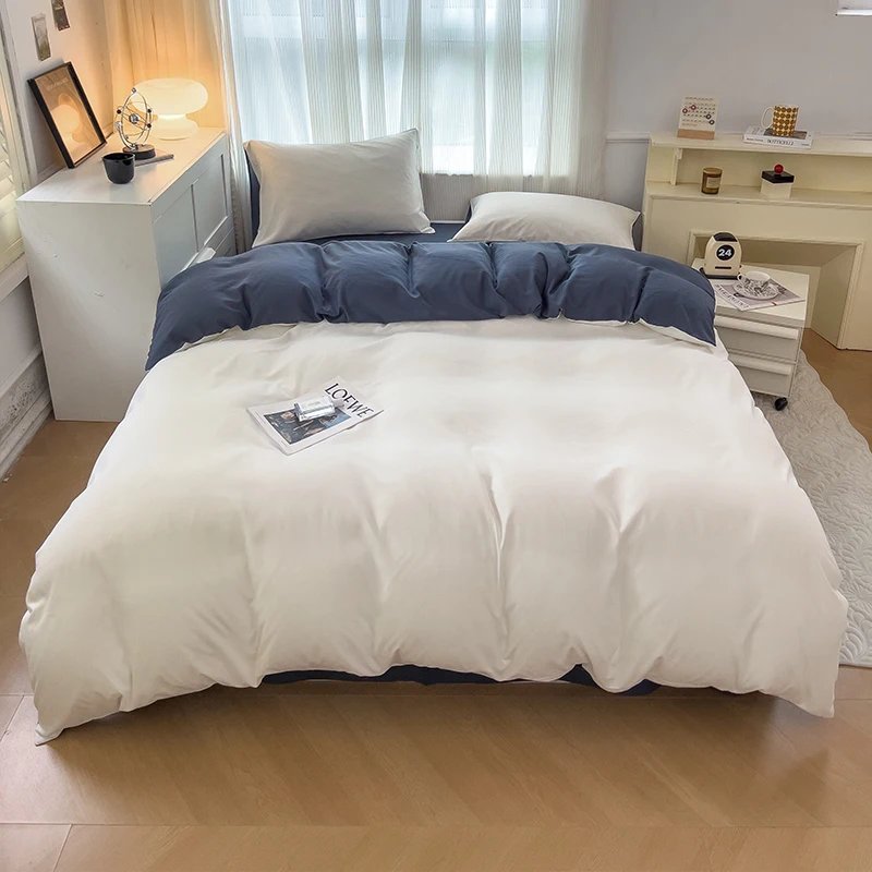 2-side Solid Color Brush Fabric Bed Set 4 Pieces Duvet Cover Pillowcase Bedding Set Bed Sheet Quilt Cover Single Queen King Size
