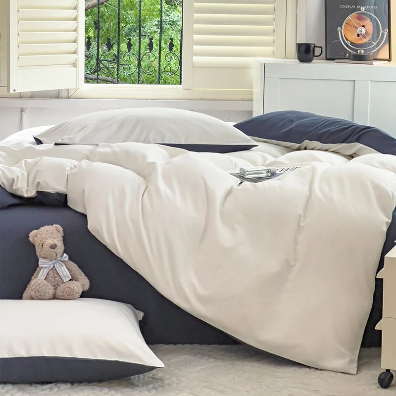 2-side Solid Color Brush Fabric Bed Set 4 Pieces Duvet Cover Pillowcase Bedding Set Bed Sheet Quilt Cover Single Queen King Size