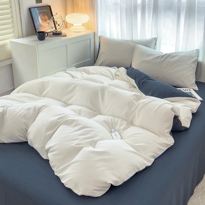 2-side Solid Color Brush Fabric Bed Set 4 Pieces Duvet Cover Pillowcase Bedding Set Bed Sheet Quilt Cover Single Queen King Size