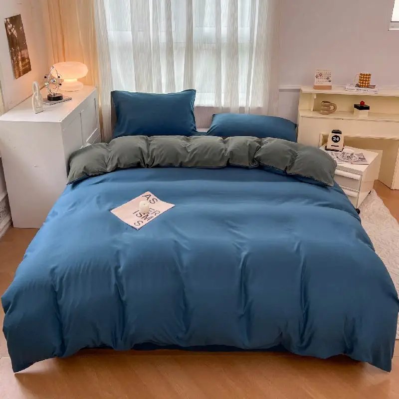 2-side Solid Color Brush Fabric Bed Set 4 Pieces Duvet Cover Pillowcase Bedding Set Bed Sheet Quilt Cover Single Queen King Size