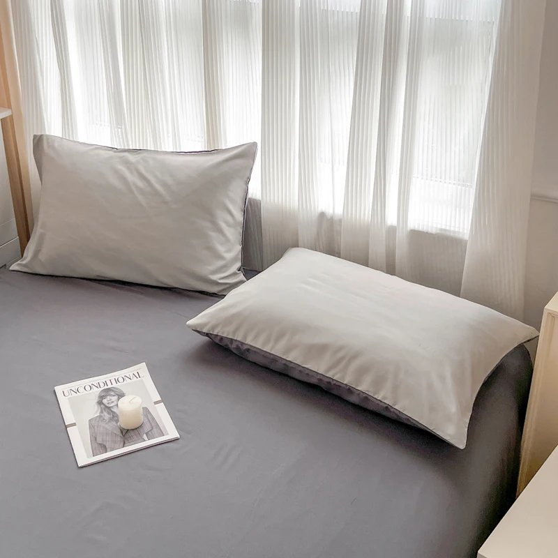 2-side Solid Color Brush Fabric Bed Set 4 Pieces Duvet Cover Pillowcase Bedding Set Bed Sheet Quilt Cover Single Queen King Size