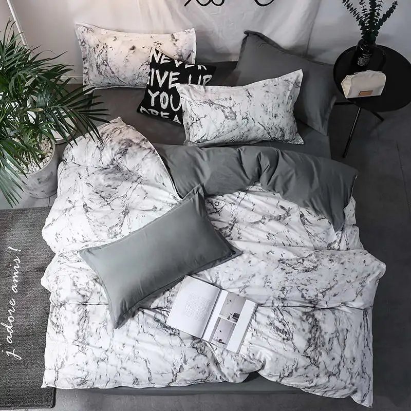 2/3 Piece Black Marble Pattern Sanding Bedding Set, Duvet Cover+Pillowase,Bedroom Bed Set,king Queen Double(Excluding filler)