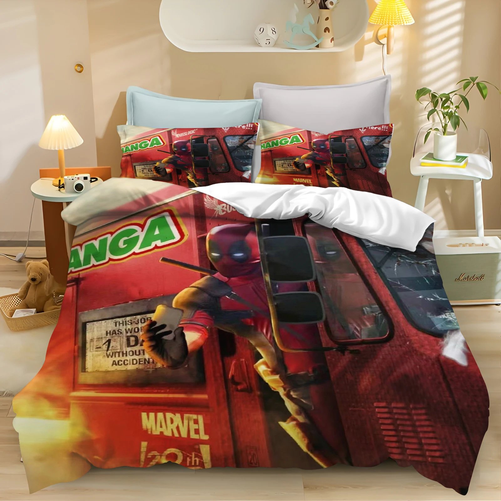 Deadpool and Wolverine Bedding Set for Teen Bedroom Polyester Various Sizes Decor Ultra Soft Comfortable Cartoon Alien Baby Set