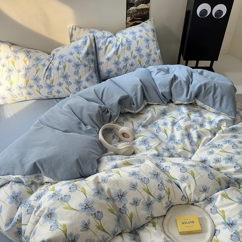 Flowers Print Bedding Comforter Set with Pillowcase bed sheet Single Full Size Bed Linen Duvet Cover Set Queen/King Double bed