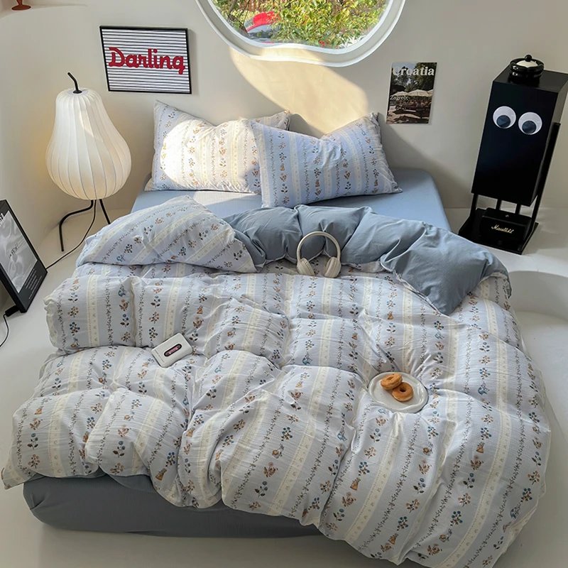 Flowers Print Bedding Comforter Set with Pillowcase bed sheet Single Full Size Bed Linen Duvet Cover Set Queen/King Double bed
