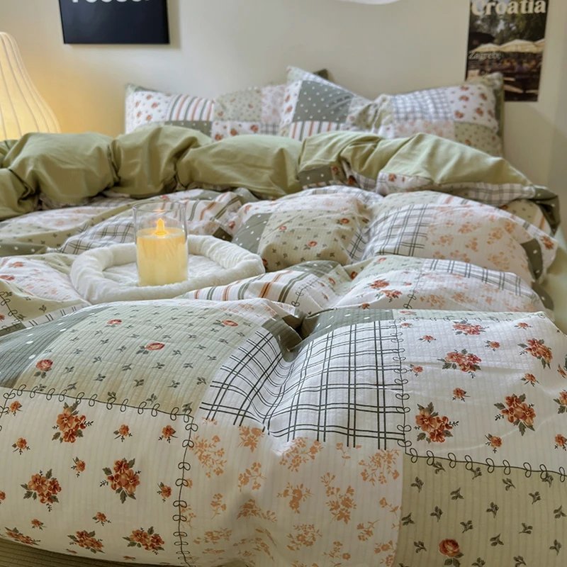 Flowers Print Bedding Comforter Set with Pillowcase bed sheet Single Full Size Bed Linen Duvet Cover Set Queen/King Double bed