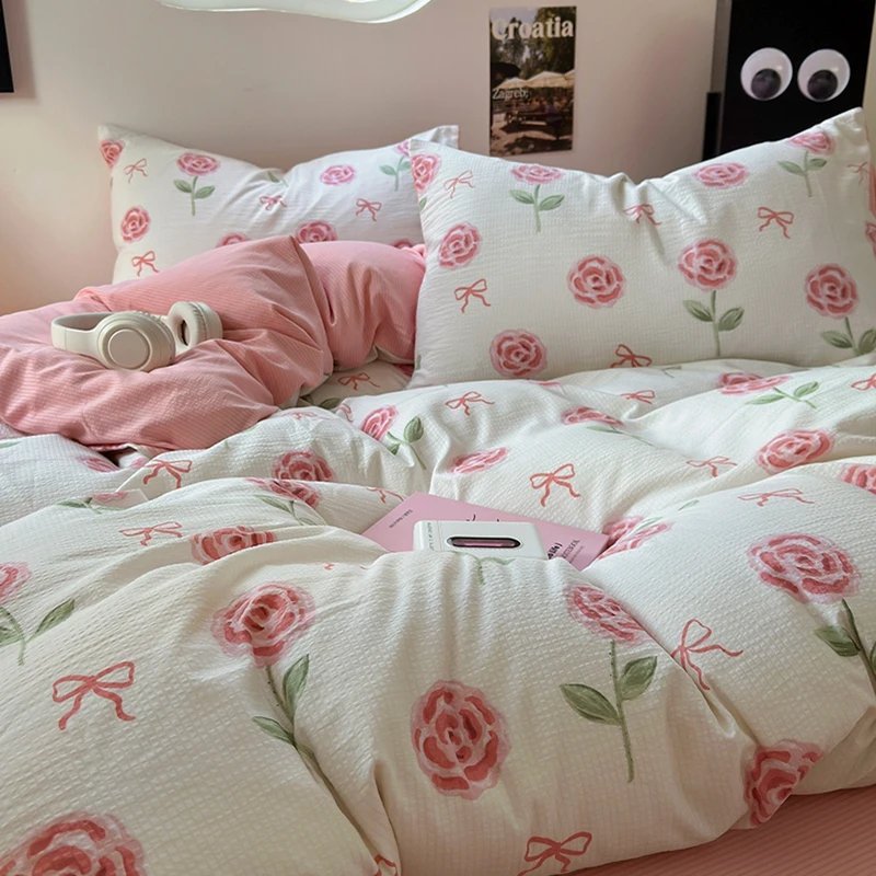Flowers Print Bedding Comforter Set with Pillowcase bed sheet Single Full Size Bed Linen Duvet Cover Set Queen/King Double bed