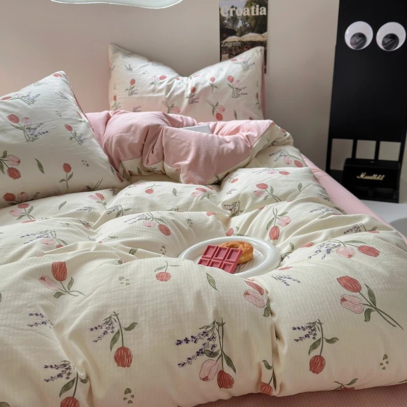 Flowers Print Bedding Comforter Set with Pillowcase bed sheet Single Full Size Bed Linen Duvet Cover Set Queen/King Double bed