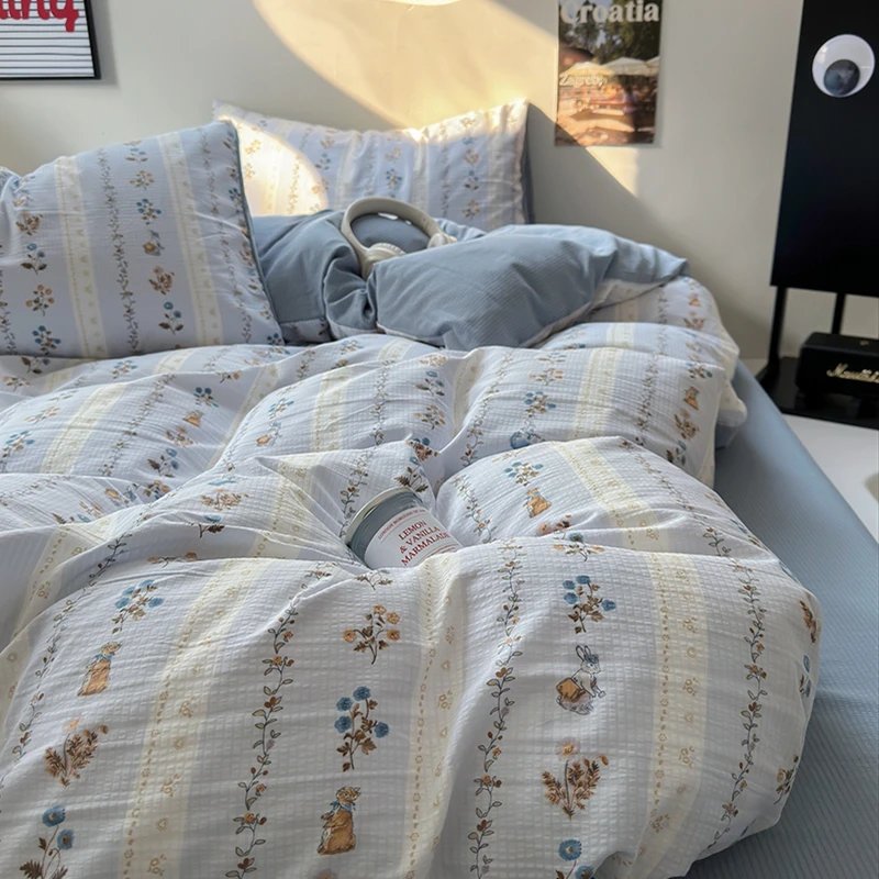 Flowers Print Bedding Comforter Set with Pillowcase bed sheet Single Full Size Bed Linen Duvet Cover Set Queen/King Double bed