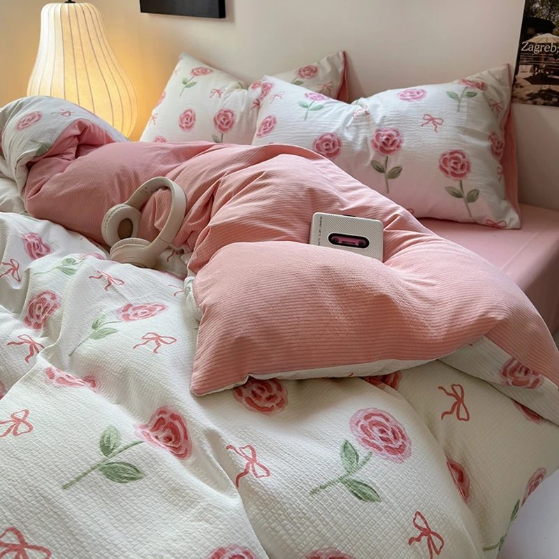 Flowers Print Bedding Comforter Set with Pillowcase bed sheet Single Full Size Bed Linen Duvet Cover Set Queen/King Double bed