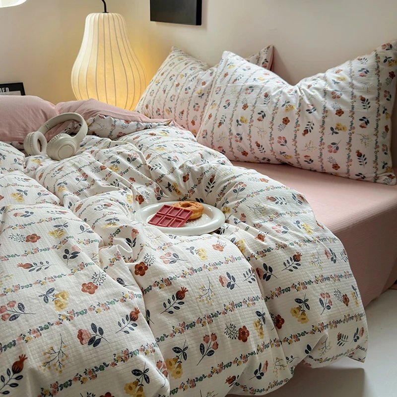 Flowers Print Bedding Comforter Set with Pillowcase bed sheet Single Full Size Bed Linen Duvet Cover Set Queen/King Double bed