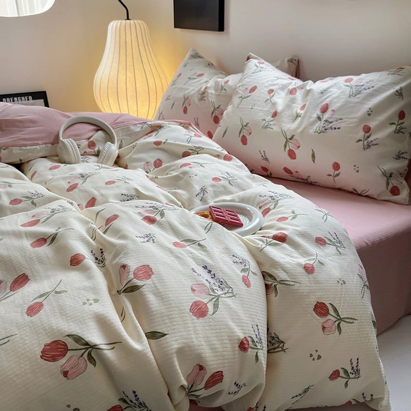 Flowers Print Bedding Comforter Set with Pillowcase bed sheet Single Full Size Bed Linen Duvet Cover Set Queen/King Double bed