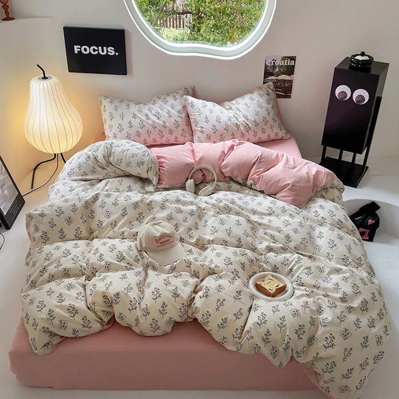 Flowers Print Bedding Comforter Set with Pillowcase bed sheet Single Full Size Bed Linen Duvet Cover Set Queen/King Double bed