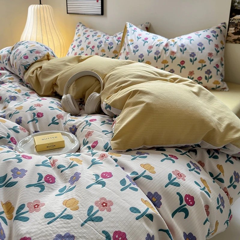Flowers Print Bedding Comforter Set with Pillowcase bed sheet Single Full Size Bed Linen Duvet Cover Set Queen/King Double bed