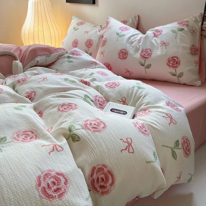 Flowers Print Bedding Comforter Set with Pillowcase bed sheet Single Full Size Bed Linen Duvet Cover Set Queen/King Double bed
