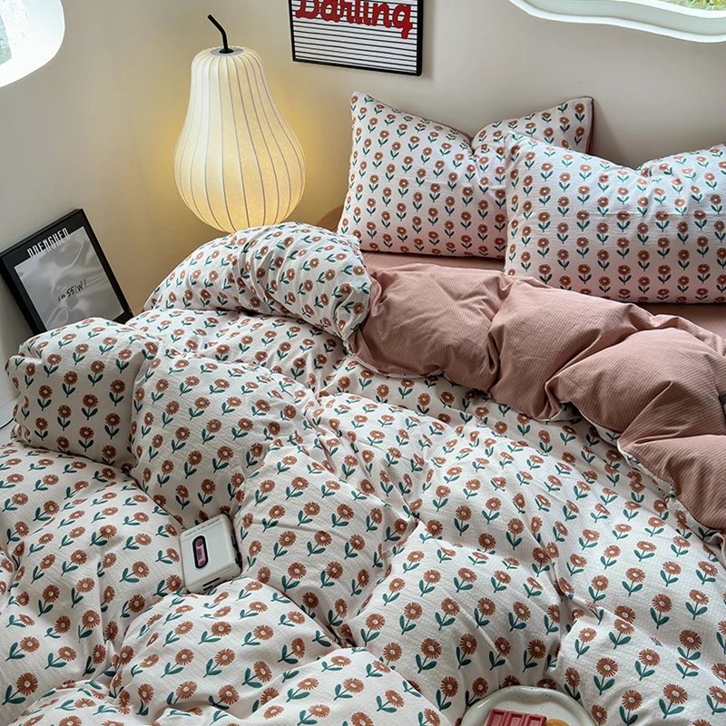 Flowers Print Bedding Comforter Set with Pillowcase bed sheet Single Full Size Bed Linen Duvet Cover Set Queen/King Double bed