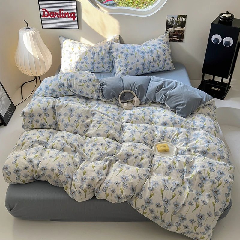 Flowers Print Bedding Comforter Set with Pillowcase bed sheet Single Full Size Bed Linen Duvet Cover Set Queen/King Double bed