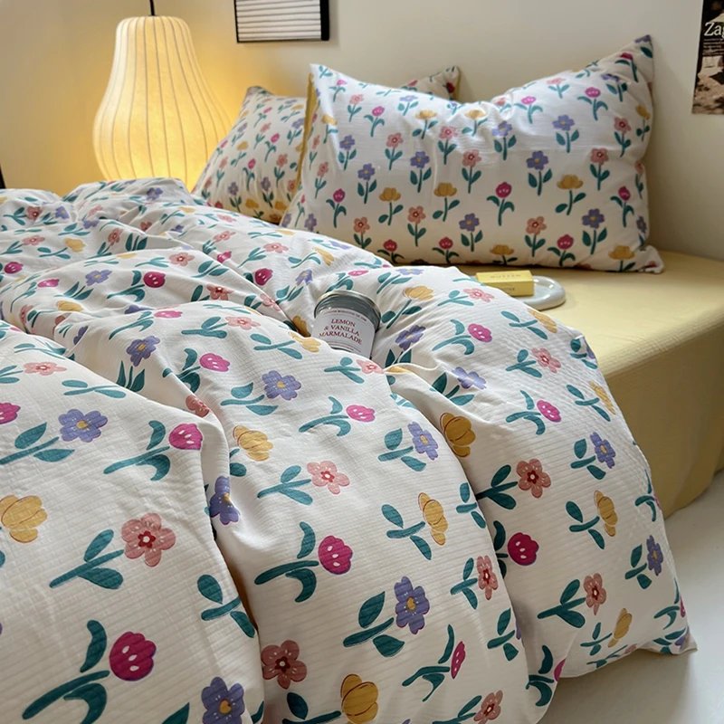 Flowers Print Bedding Comforter Set with Pillowcase bed sheet Single Full Size Bed Linen Duvet Cover Set Queen/King Double bed