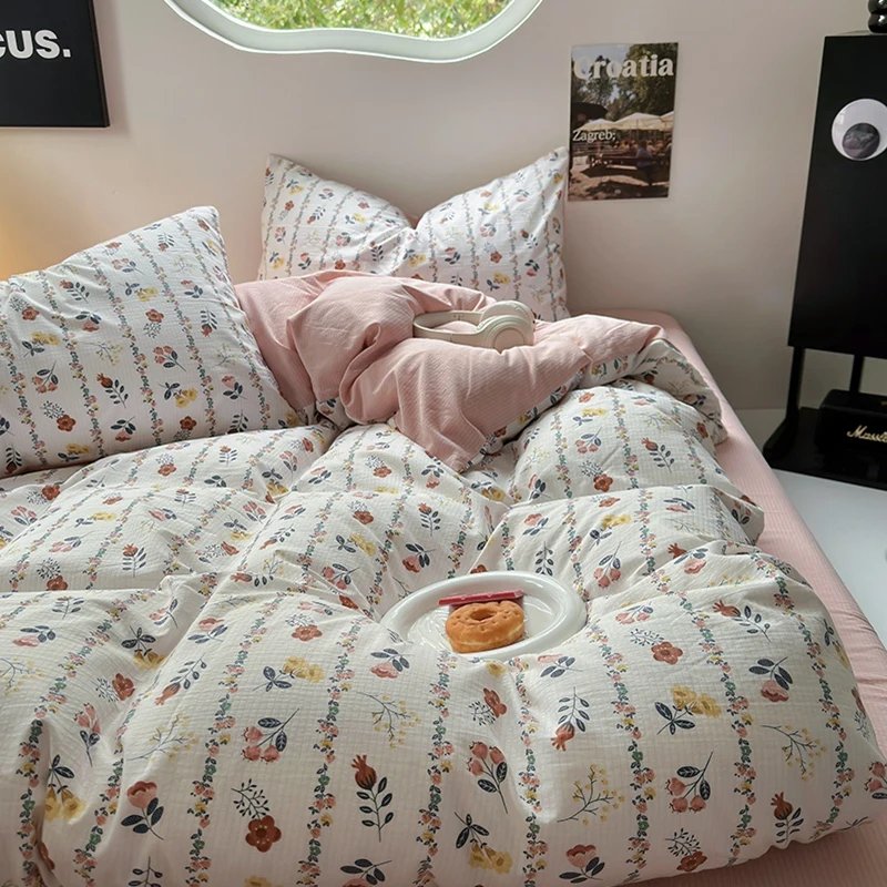 Flowers Print Bedding Comforter Set with Pillowcase bed sheet Single Full Size Bed Linen Duvet Cover Set Queen/King Double bed