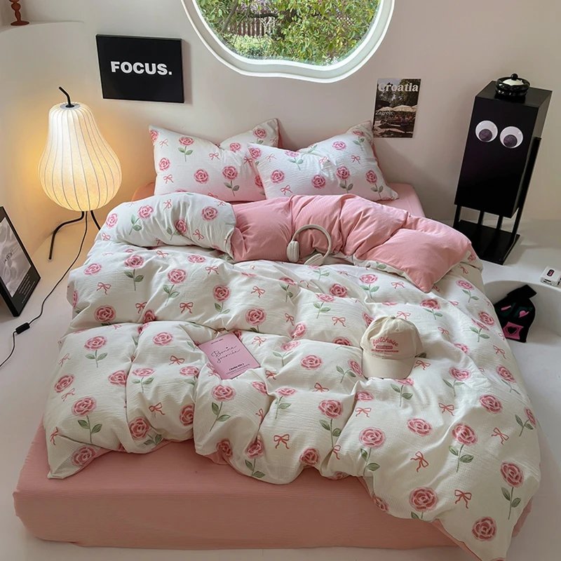 Flowers Print Bedding Comforter Set with Pillowcase bed sheet Single Full Size Bed Linen Duvet Cover Set Queen/King Double bed