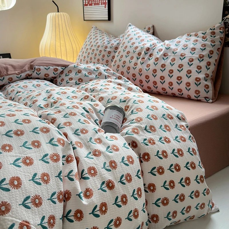 Flowers Print Bedding Comforter Set with Pillowcase bed sheet Single Full Size Bed Linen Duvet Cover Set Queen/King Double bed