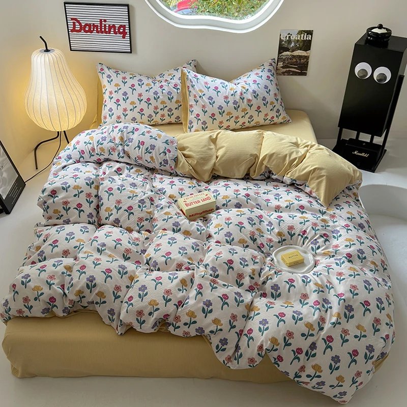 Flowers Print Bedding Comforter Set with Pillowcase bed sheet Single Full Size Bed Linen Duvet Cover Set Queen/King Double bed