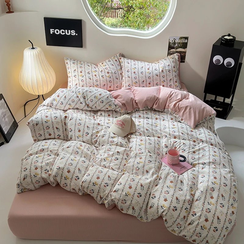 Flowers Print Bedding Comforter Set with Pillowcase bed sheet Single Full Size Bed Linen Duvet Cover Set Queen/King Double bed