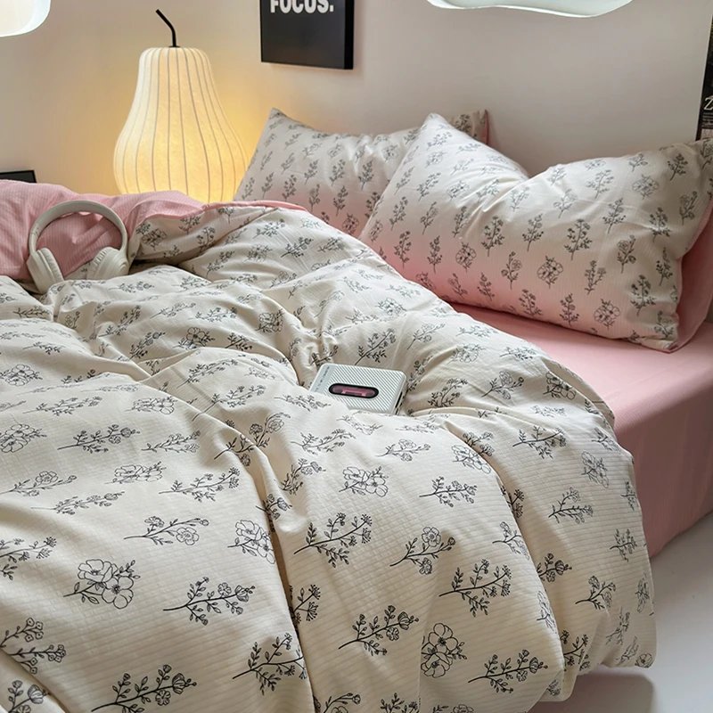 Flowers Print Bedding Comforter Set with Pillowcase bed sheet Single Full Size Bed Linen Duvet Cover Set Queen/King Double bed