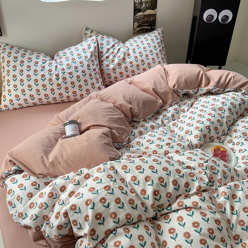 Flowers Print Bedding Comforter Set with Pillowcase bed sheet Single Full Size Bed Linen Duvet Cover Set Queen/King Double bed